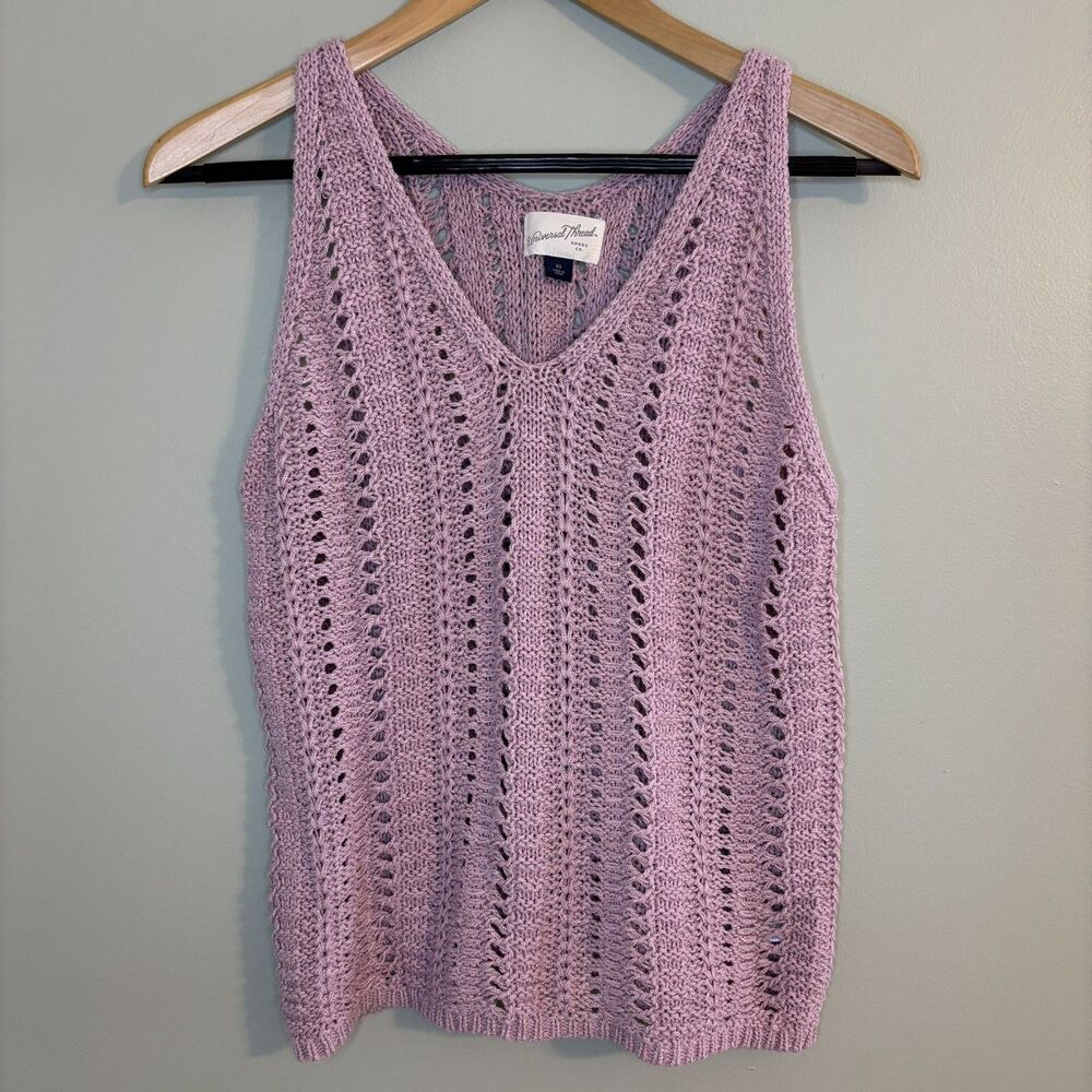 Universal Thread Open Chunky Knit V-Neck Tank Top Pink XS Boho Cottagecore